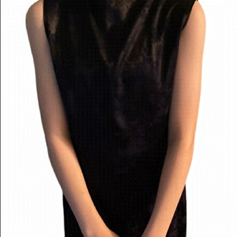 M.E. 90s Y2K Satin Sleeveless Zip Up Dress with Navy Floral Print on Black